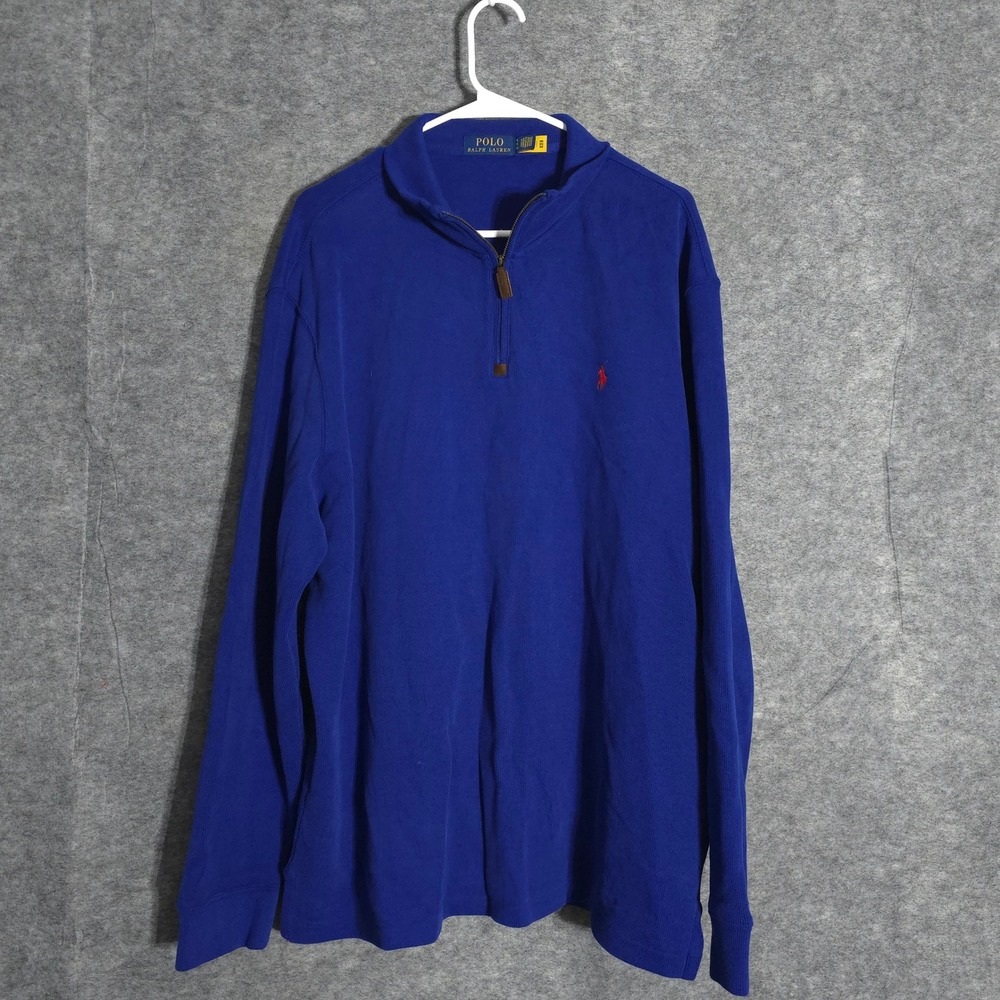 Polo Ralph Lauren Quarter Zip Mens‎ XL Blue Pony Pullover Cotton Mesh Mock Neck